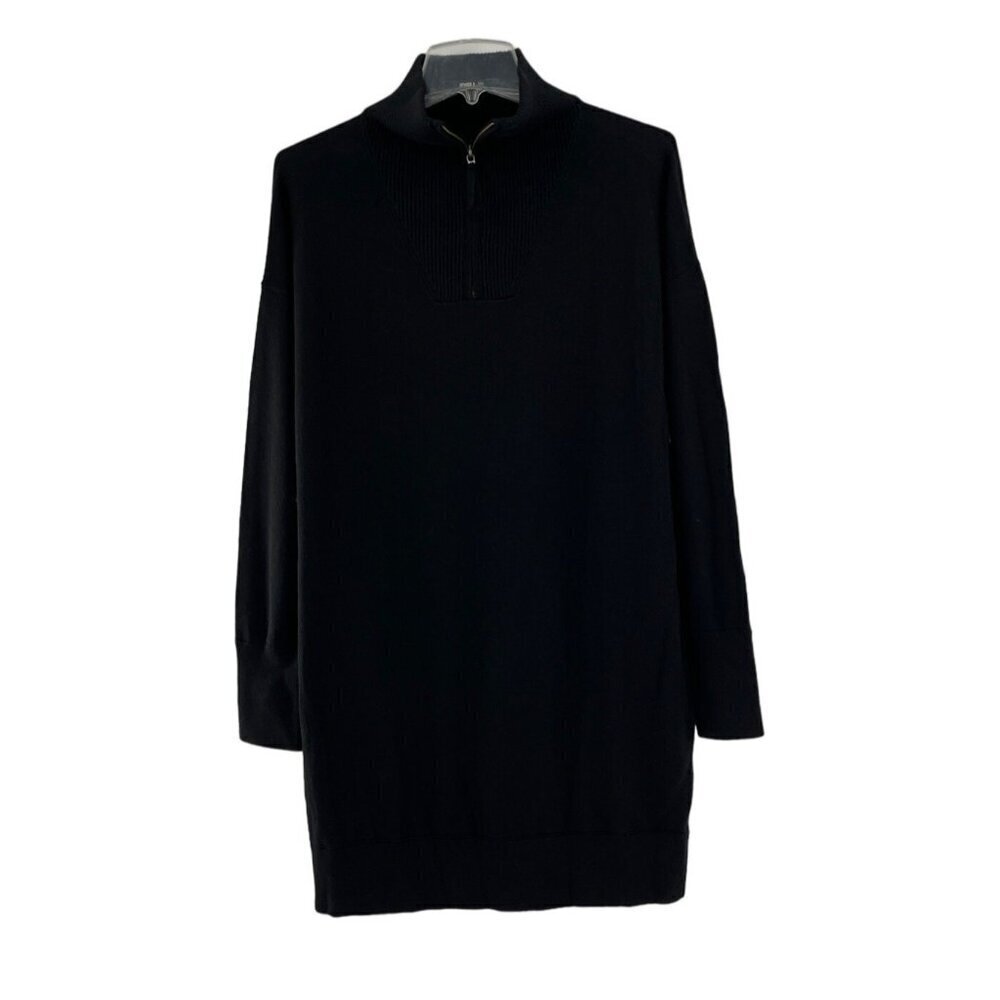 360Cashmere Women's Black Quarter-Zip Sweater Dress Small Pockets Long Sleeve
